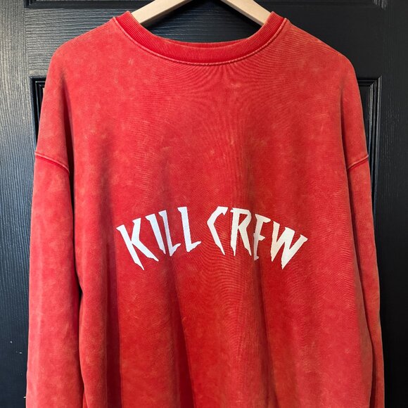 EUC Mens Kill Crew Crew Neck Heavy Weight Sweatshirt Red Distressed Large - Picture 1 of 3